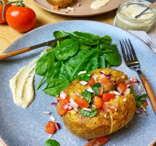 Hummus and Salad Loaded Jacket Potato