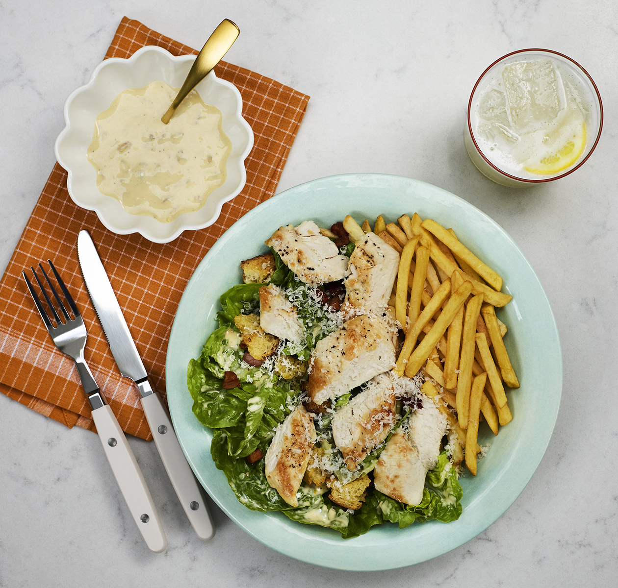 Chicken Caesar Salad with Fries
