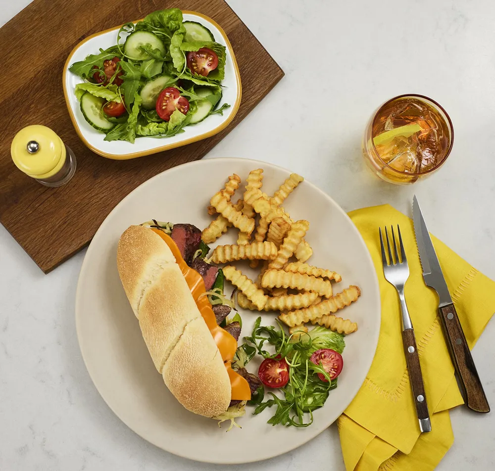 Philly Cheesesteak Sarnie With Salad Min