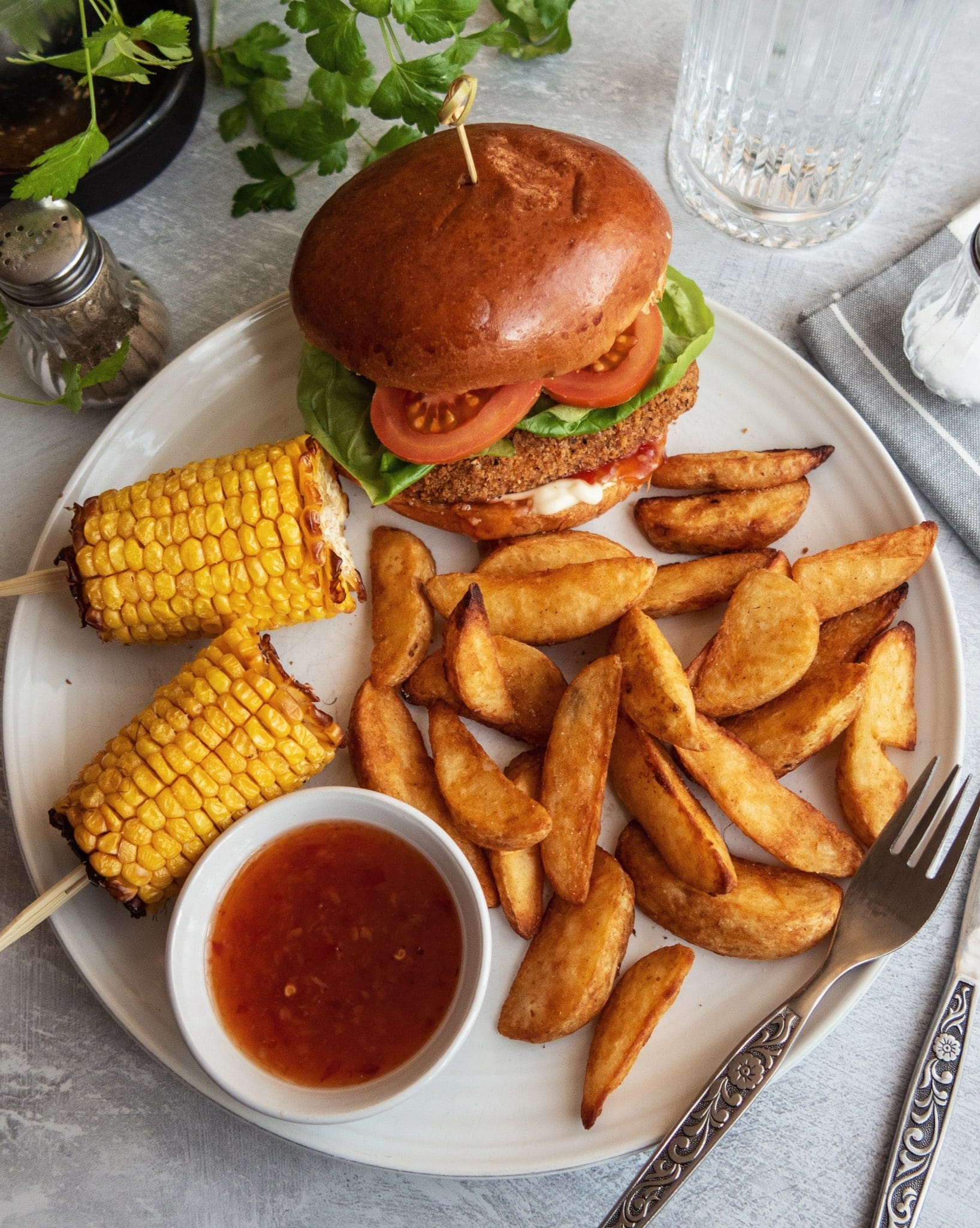 Homemade Crispy Chicken Burgers with Wedges