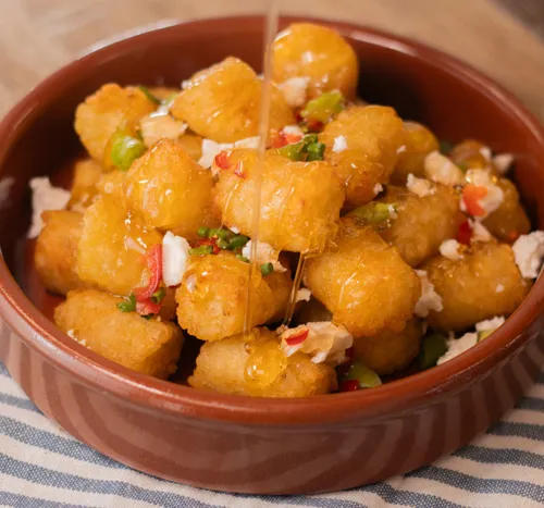 Hot Honey Hash Brown Bites with Feta and Chillies