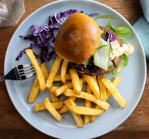 Spicy Falafel Burger with Naked Chips