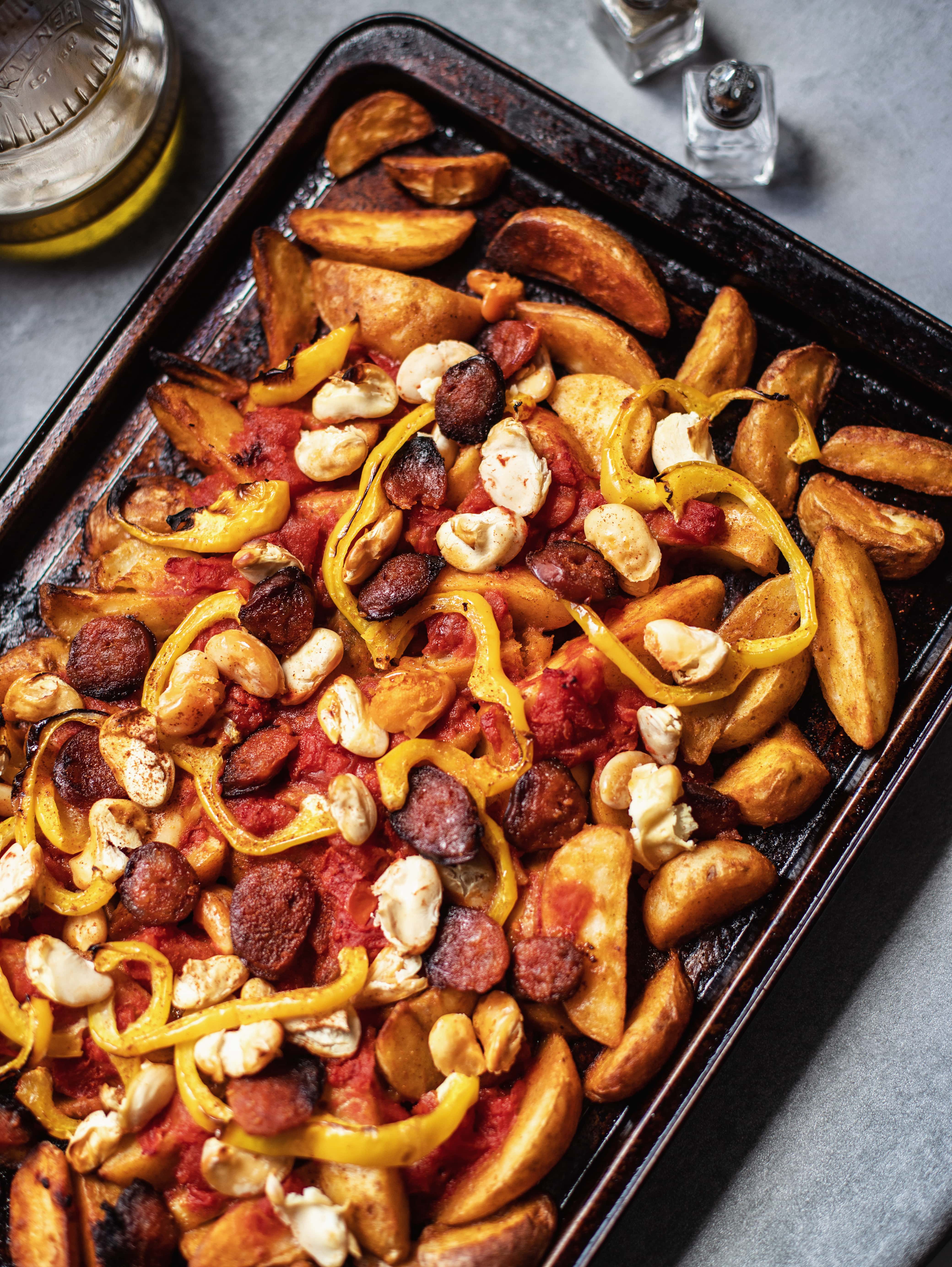 Smoky Patatas Bravas Traybake with Wedges