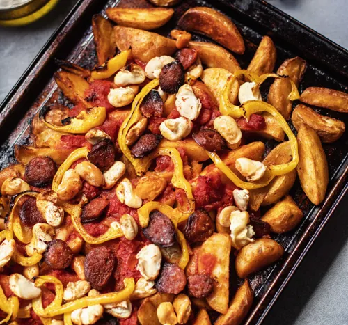 Smoky Patatas Bravas Traybake with Wedges