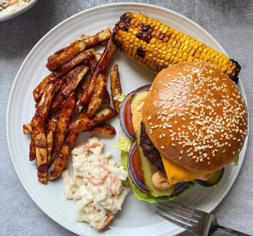 The Ultimate Burger with BBQ Sticky Fries
