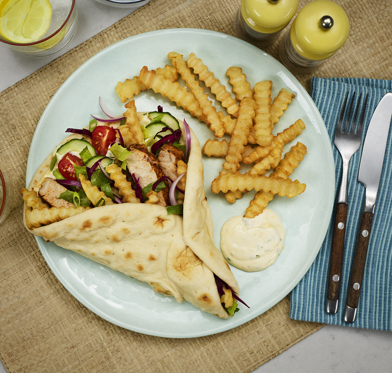 Crispy Pork Flatbread and Chips