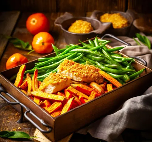 One Tray Chicken Tenders with Sweet Potato Fries